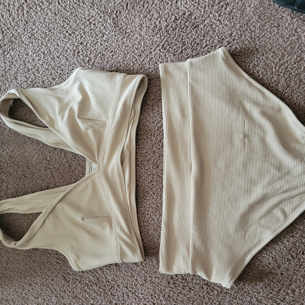 Beige Ribbed Two-Piece Set Bikini